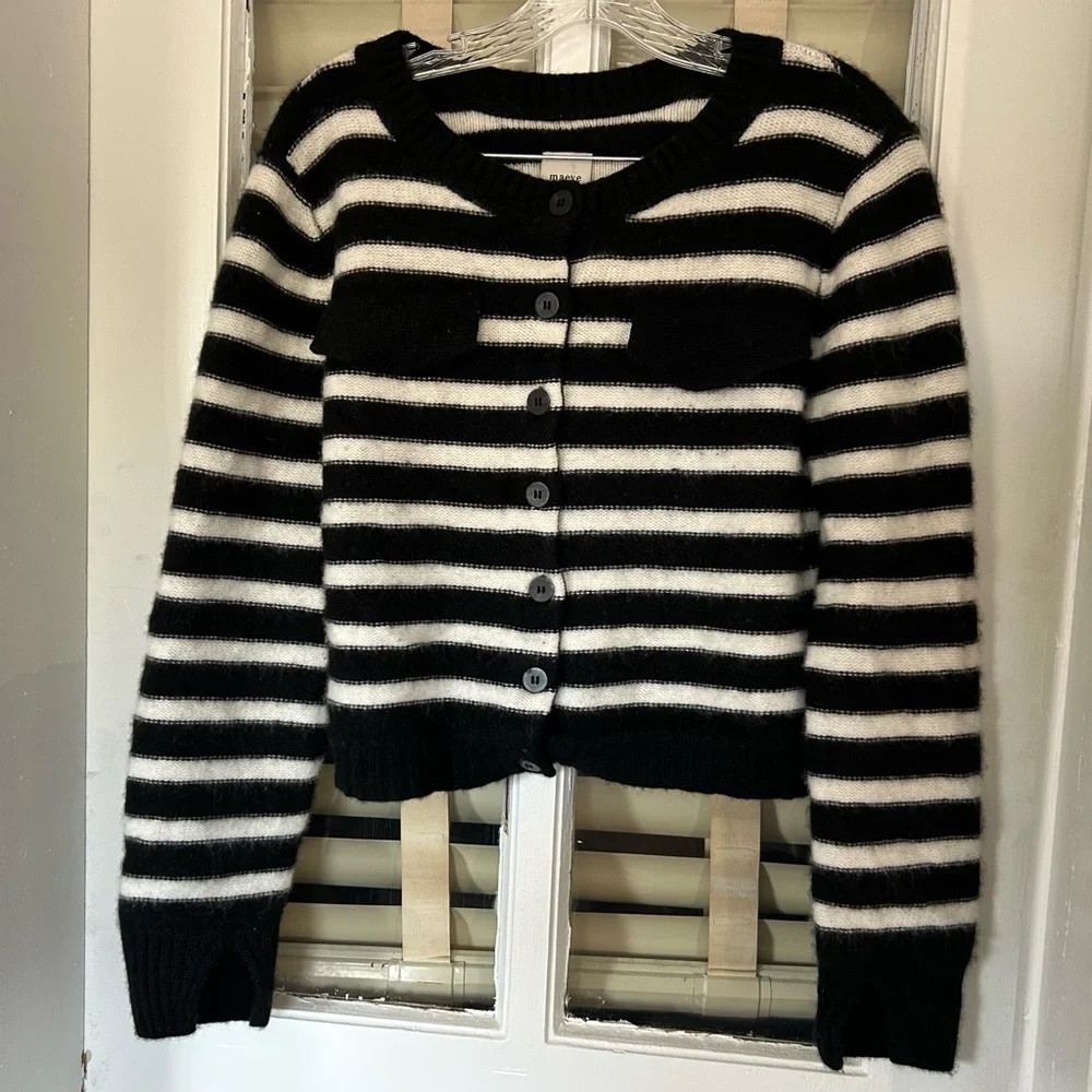 Maeve 100% cashmere cropped striped cardigan - Picture 1 of 5